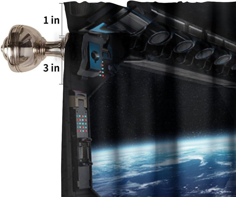 YSWOW Spaceship Valance Curtain Galaxy Futuristic Science Spacecraft Cabin Art Printed Valance for Kids Boys Bedroom Nursery Decor W54xL18in Fabric 1 Panel - Image 3